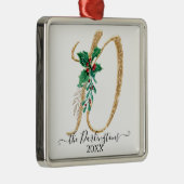 ファミリーホリークリスマス金ゴールドグリッターモノグラムD メタルオーナメント (右)