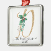 ファミリーホリークリスマス金ゴールドグリッターモノグラムD メタルオーナメント (左)