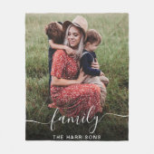 ファミリーホワイトスクリプトフォトオーバーレイモノグラム フリースブランケット (正面)