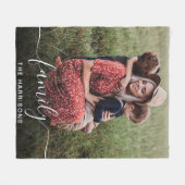 ファミリーホワイトスクリプトフォトオーバーレイモノグラム フリースブランケット (正面(横))