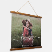 ファミリーホワイトスクリプトフォトオーバーレイ 吊り下げ型タペストリー (傾斜あり)