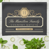 ファミリーホームエレガントモノグラム金ゴールド木炭キッチン キッチンタオル (折り畳み)