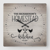 ファミリーホームステパーソナライズされたッド素朴ウッド スクエア壁時計 (正面)