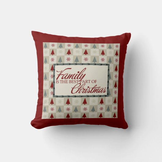ファミリーホームデコールとレトロツリーとタイポグラフィ クッション (正面)