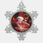 ファミリーポートレートカスタムフォトプリント スノーフレークピューターオーナメント (正面)