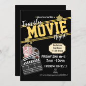 ファミリームービーナイト、映画パーティーPTAイベントPTO 招待状 (正面/裏面)