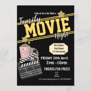 ファミリームービーナイト、映画パーティーPTAイベントPTO 招待状
