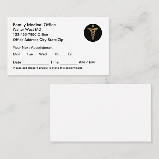 ファミリーメディカルオフィスアポイントメントカード 予約カード (正面/裏面)