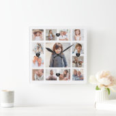 ファミリーメモリーフォトグリッドコラージュ&ハートキープサケ スクエア壁時計 (ホーム)