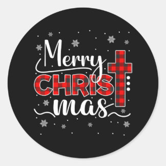 ファミリーメリークリスマスクリスクロスバッファロー ラウンドシール