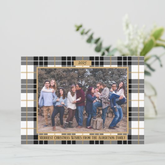 ファミリーメリークリスマスホリデープレイドフォトカード シーズンカード (スタンド正面)