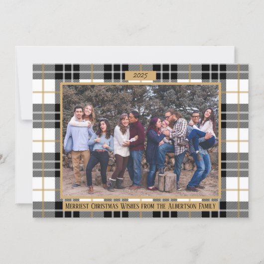 ファミリーメリークリスマスホリデープレイドフォトカード シーズンカード (正面)