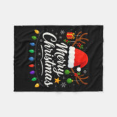 ファミリーメリークリスマスレッドサンタハトトインデアクリスマス フリースブランケット (正面(横))