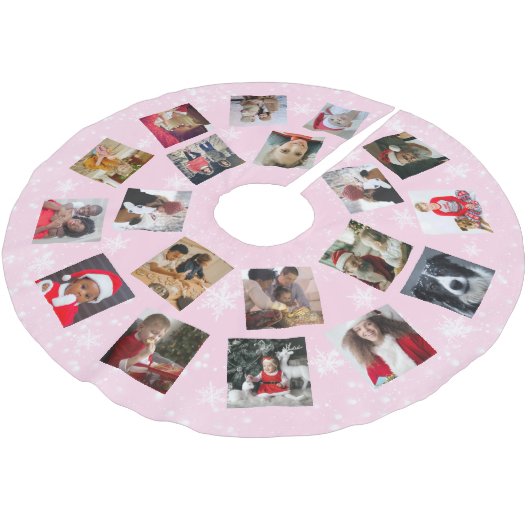 ファミリーモダンフォトコラージュスノーフレーククリスマスBR ブラッシュドポリエステルツリースカート (アングル)