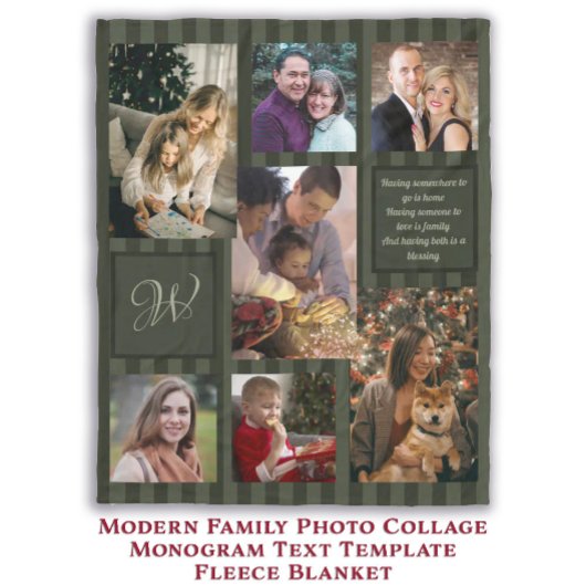 ファミリーモダンフォトコラージュモノグラム文字テンプレート フリースブランケット