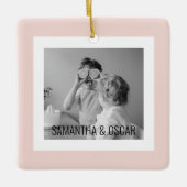 ファミリーモダンフォトピンクシンプルラブリーギフト  セラミックオーナメント (正面)