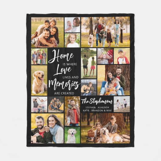 ファミリーモダン引用文18フォトコラージュ フリースブランケット (正面)