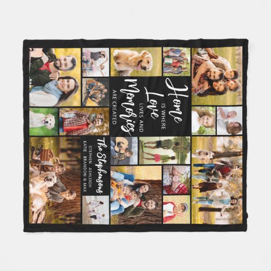 ファミリーモダン引用文18フォトコラージュ フリースブランケット (正面(横))