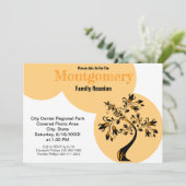 ファミリーモダン懇親会オレンジフローリングブラックツリー 招待状 (スタンド正面)