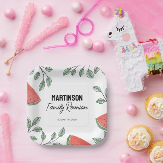 ファミリーモダン懇親会サマーツリースイカ ペーパープレート (パーティー)