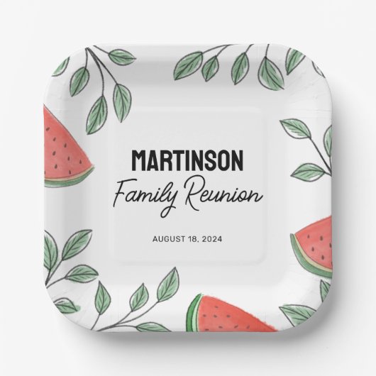 ファミリーモダン懇親会サマーツリースイカ ペーパープレート (正面)
