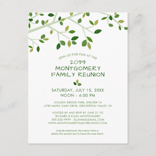 ファミリーモダン懇親会ツリーグリーン招待状 ポストカード (正面)