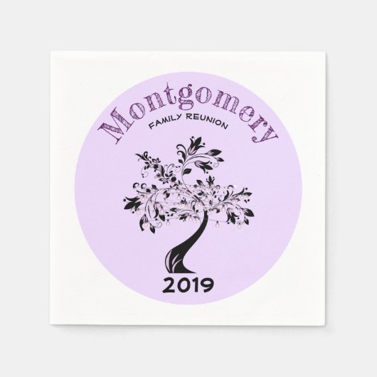 ファミリーモダン懇親会紫と黒の木 スタンダードカクテルナプキン (正面)