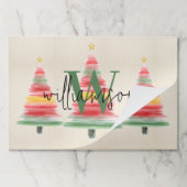 ファミリーモノグラムウォーターカラークリスマスツリーランチョンマット ペーパーパッド (折り畳み)