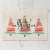 ファミリーモノグラムウォーターカラークリスマスツリーランチョンマット ペーパーパッド (正面)