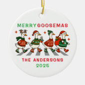 ファミリーモノグラムクリスマスグース セラミックオーナメント (正面)