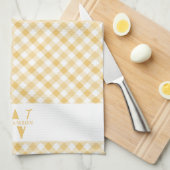 ファミリーモノグラムサニーイエロープレイドシックファームハウス キッチンタオル (四つ折り)