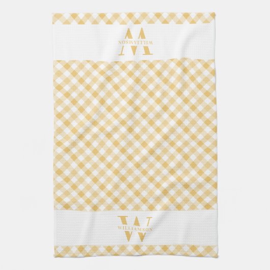 ファミリーモノグラムサニーイエロープレイドシックファームハウス キッチンタオル (縦)