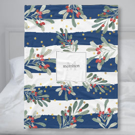 ファミリーモノグラムモダンシック冬の植物学 フリースブランケット