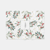 ファミリーモノグラムモダンシック冬ホワイトボタニカル フリースブランケット (正面(横))