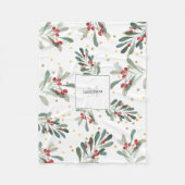 ファミリーモノグラムモダンシック冬ホワイトボタニカル フリースブランケット (正面)