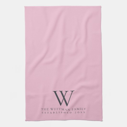 ファミリーモノグラムモダンピンク石板グレーキッチン キッチンタオル (縦)