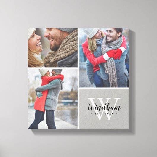 ファミリーモノグラム作成日3写真コラージュ キャンバスプリント (正面)