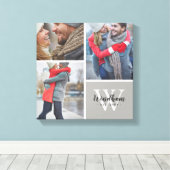 ファミリーモノグラム作成日3写真コラージュ キャンバスプリント (インサイチュ (ウッドフロア))