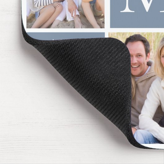 ファミリーモノグラム写真コラージュダスティブルー マウスパッド (コーナー)