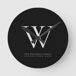 ファミリーモノグラム名ブラック ラウンド壁時計