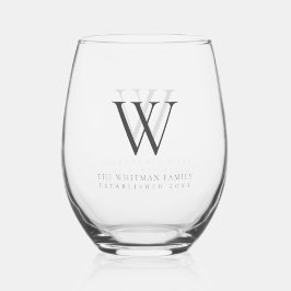 ファミリーモノグラム名モダン炭 ステムなしワイングラス