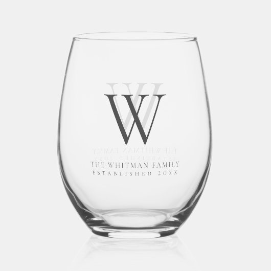 ファミリーモノグラム名モダン炭 ステムなしワイングラス (正面)