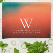 ファミリーモノグラム抽象芸術アートティール(緑がかった色)オレンジキッチン キッチンタオル (折り畳み)