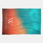 ファミリーモノグラム抽象芸術アートティール(緑がかった色)オレンジキッチン キッチンタオル (横)