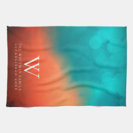 ファミリーモノグラム抽象芸術アートティール(緑がかった色)オレンジキッチン キッチンタオル