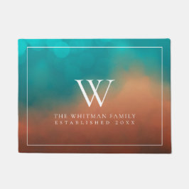 ファミリーモノグラム抽象芸術アートティール(緑がかった色)オレンジ ドアマット