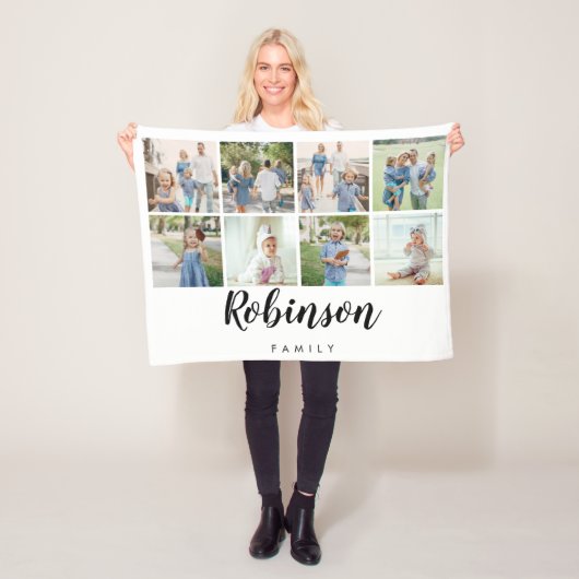 ファミリーモノグラム8フォトコラージュ|白 フリースブランケット (インサイチュ)