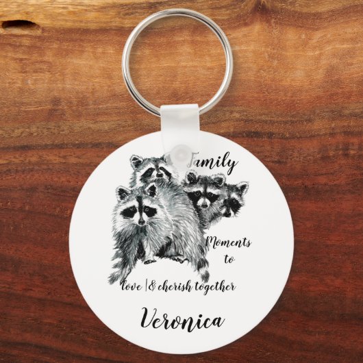 ファミリーモーメント引用文かわいいアライグマ名前をカスタムする キーホルダー (正面)
