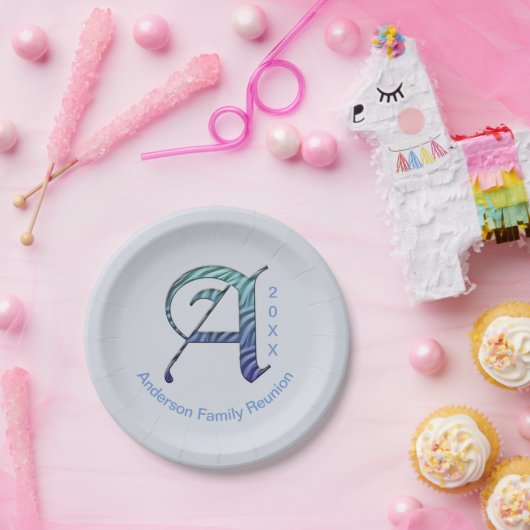 ファミリーユニーク懇親会ブルーレターモノグラム ペーパープレート (パーティー)