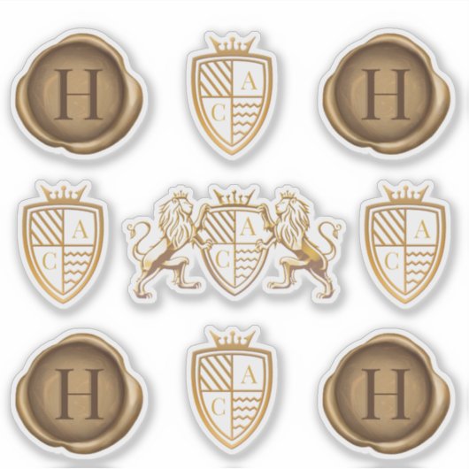 ファミリーライオンクレストモノグラムエンブレム&金ゴールドワックスシール シール (正面)